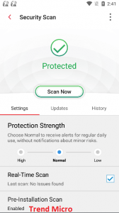 Ekran z informacją o protekcji Trend Micro