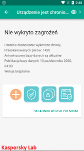 Ekran wykrytych zagrożeń Kaspersky
