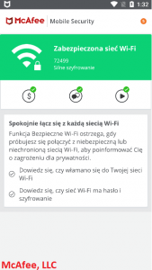 Widok bezpieczeństwa sieci wifi w McAfee
