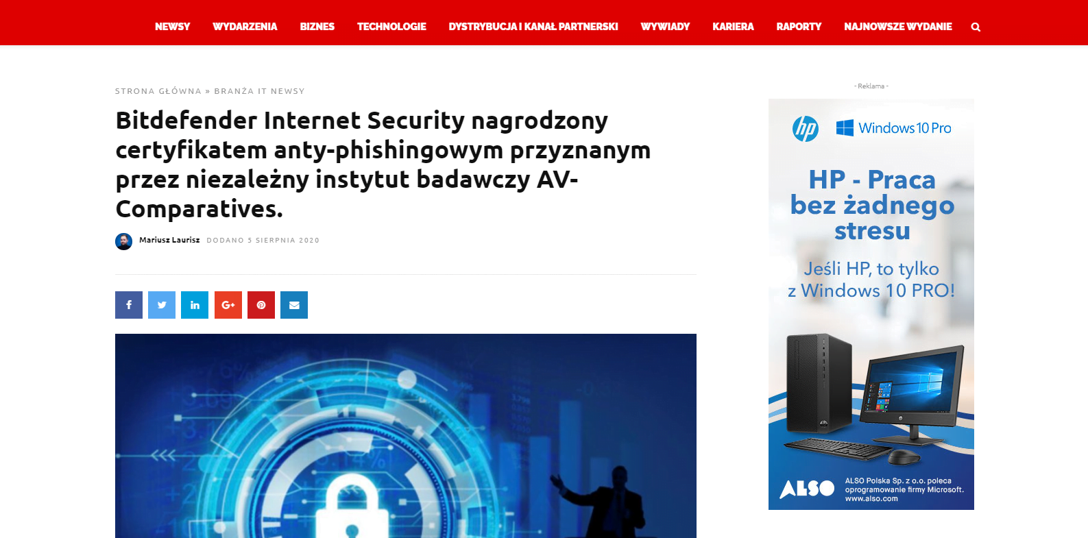 Bitdefender nagrodzony certyfikatem anty-phishingowym przyznanym przez  AV-Comparatives